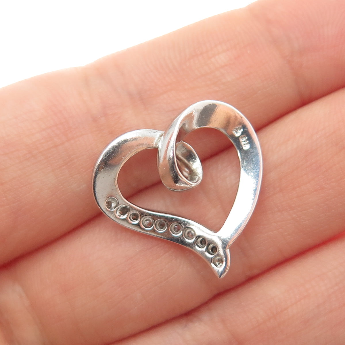 925 Sterling Silver Real Round-Cut Diamond Heart Mini Slide Charm Pendant