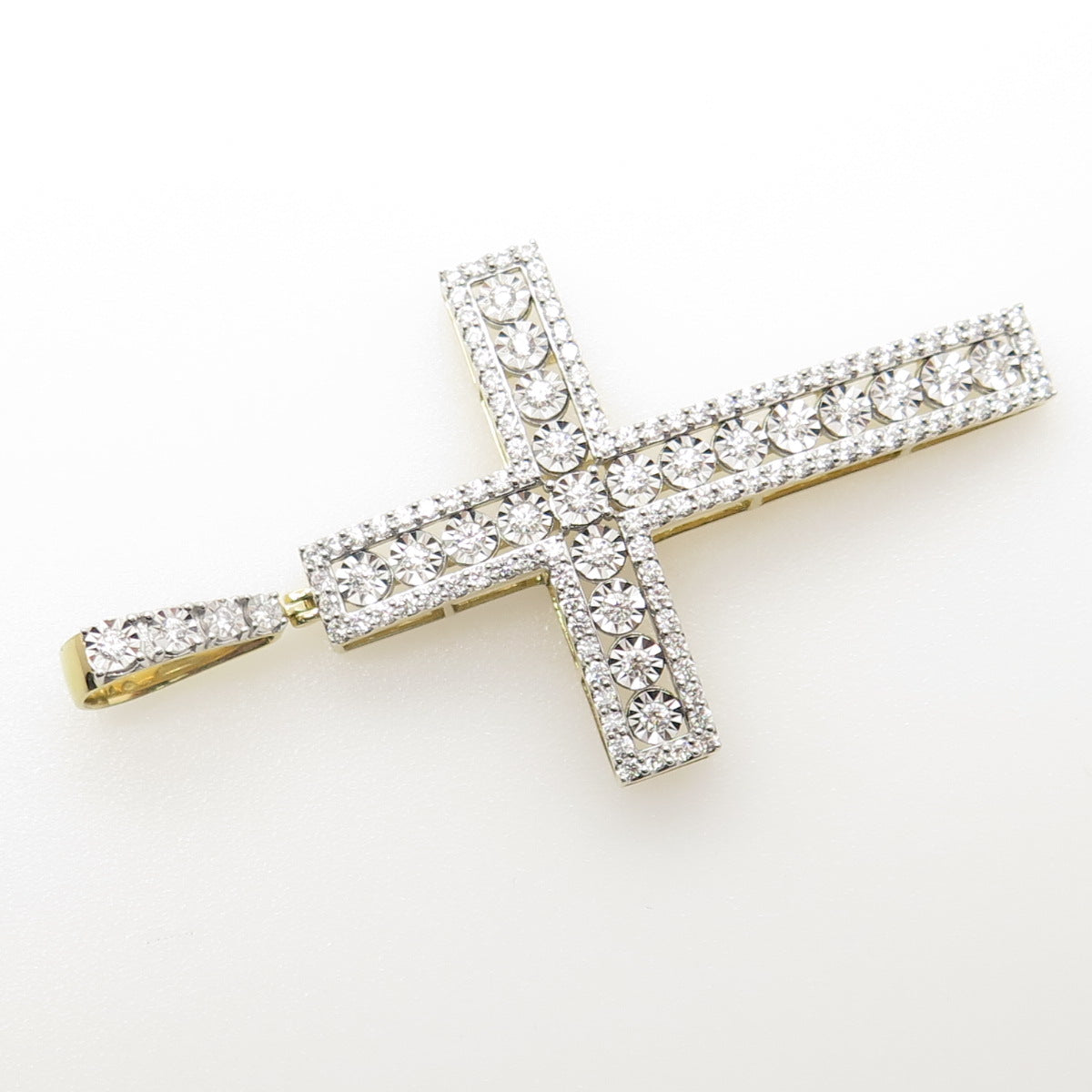 925 Sterling Silver 2-Tone Pave C Z Cross Pendant