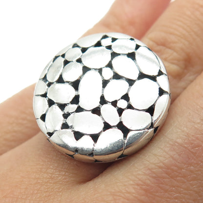 925 Sterling Silver Vintage Pebble Wide Ring Size 7