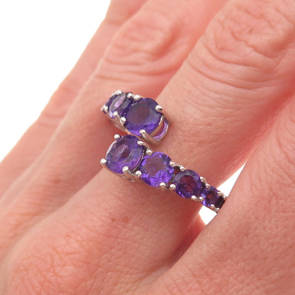 925 Sterling Silver Vintage Real Amethyst Adjustable Bypass Ring Size 9