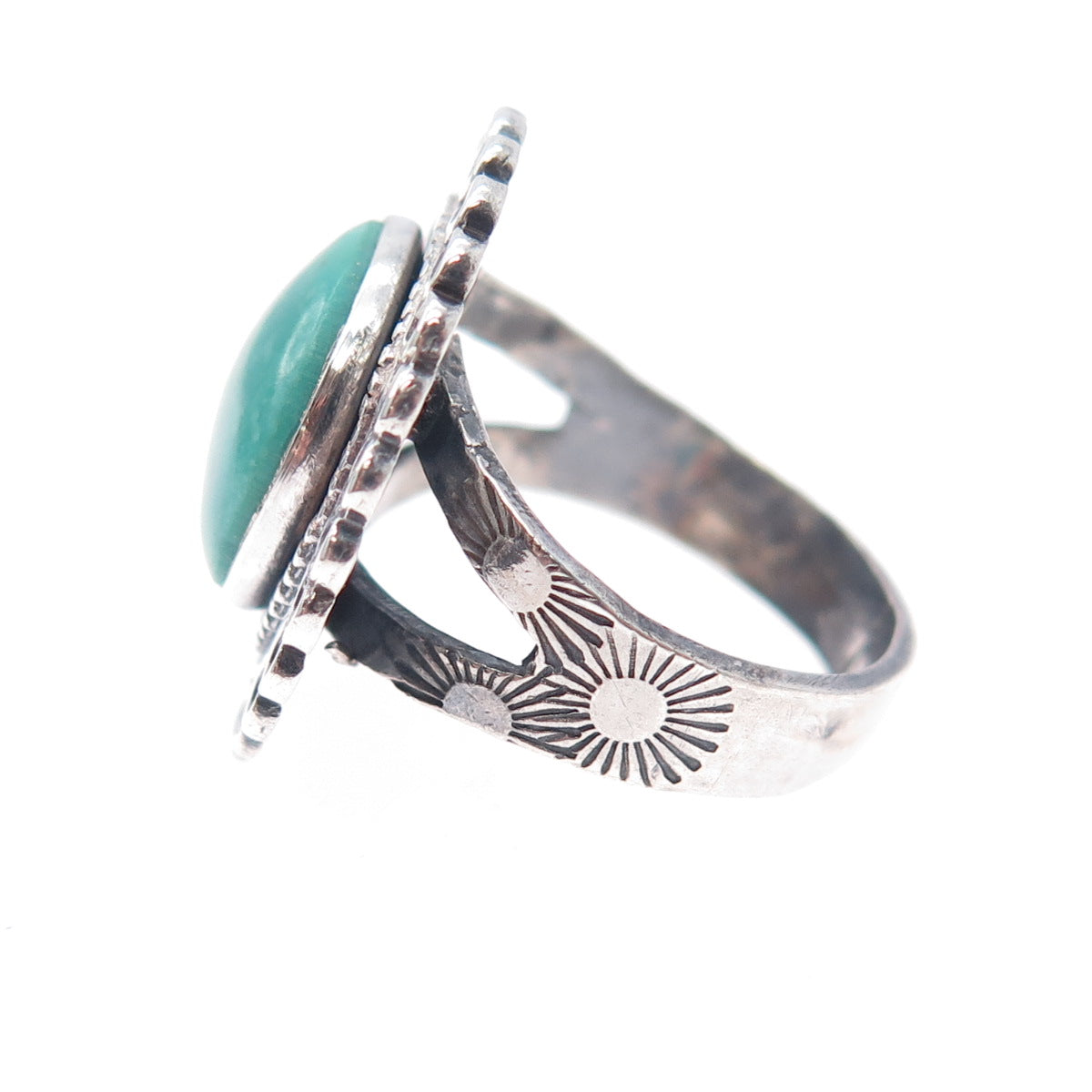Old Pawn 925 Sterling Silver Vintage Kingman Turquoise Oxidized Ring Size 7.25