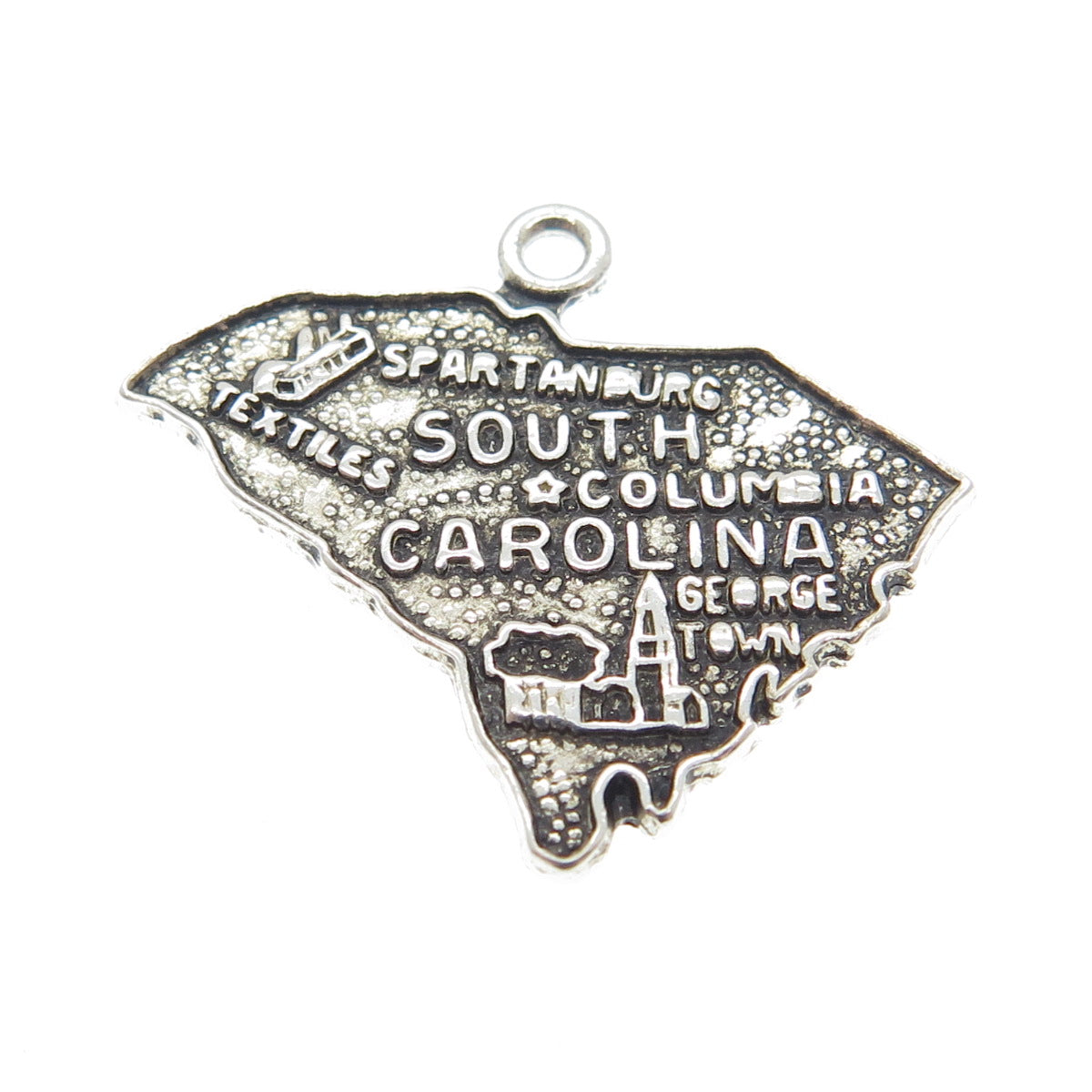 FRENCH & FRANKLIN 925 Sterling Silver Vintage South Carolina Map Charm Pendant