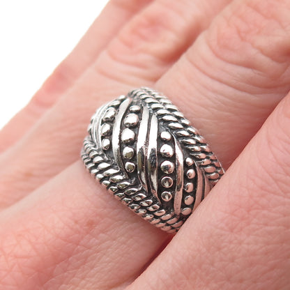 925 Sterling Silver Vintage Modernist Beaded Oxidized Ring Size 7