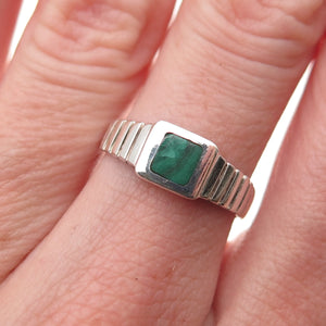 925 Sterling Silver Vintage Real Malachite Oxidized Ring Size 6.5