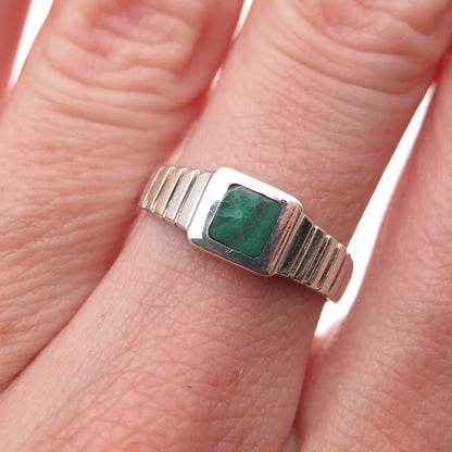 925 Sterling Silver Vintage Real Malachite Oxidized Ring Size 6.5