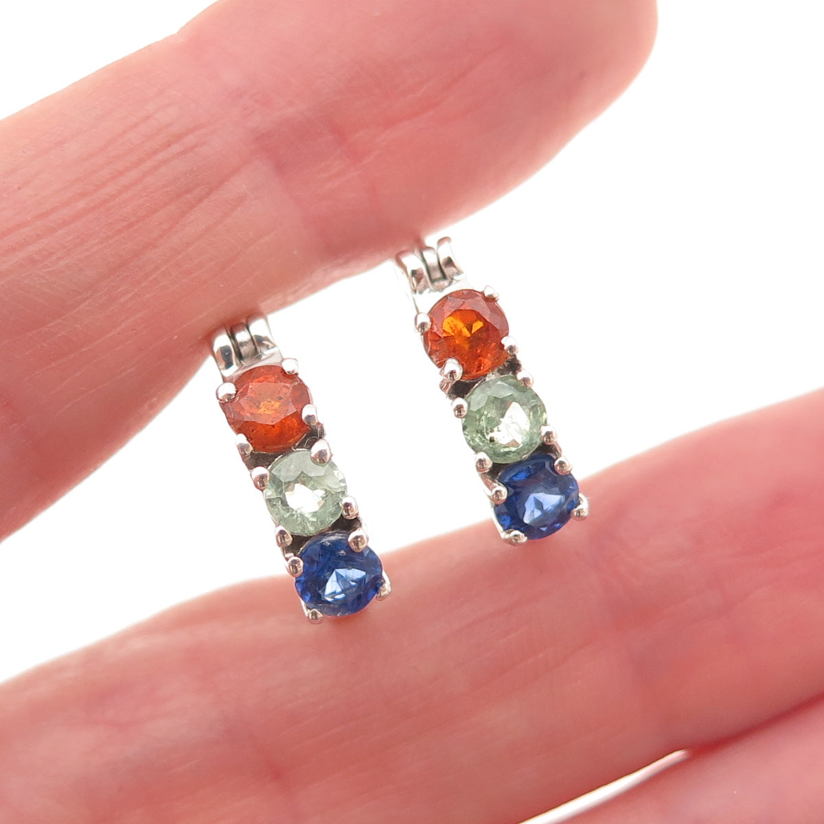 D'Joy 925 Sterling Silver Real Multi-Color Sapphire Hoop Earrings