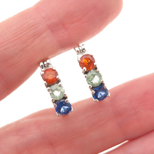 D'Joy 925 Sterling Silver Real Multi-Color Sapphire Hoop Earrings