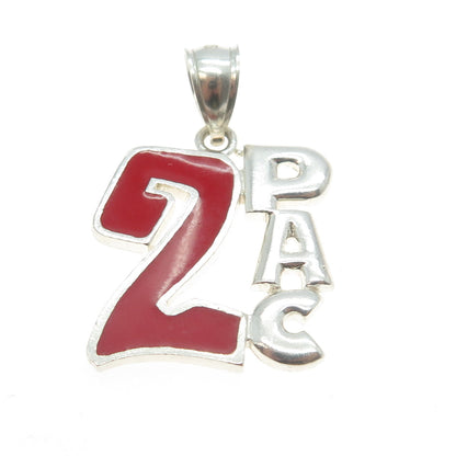 925 Sterling Silver Vintage Red Enamel "2PAC" Pendant