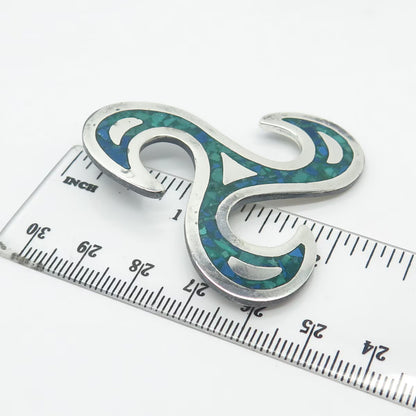 925 Sterling Silver Vintage Mexico Real Azurite Inlay Triskalion Celtic Pendant