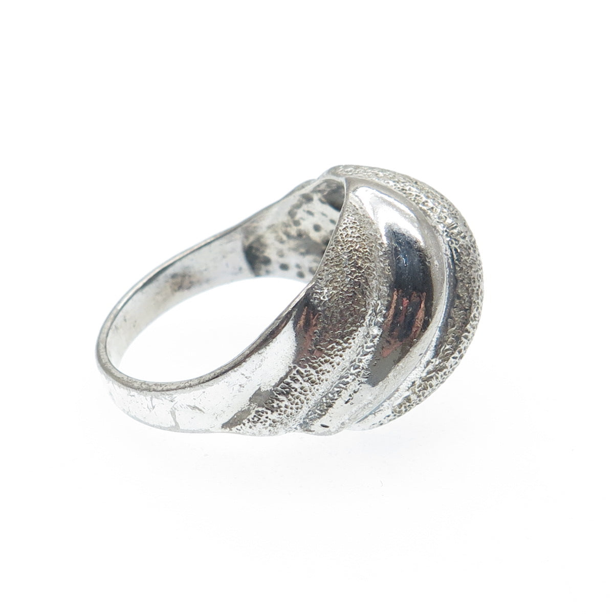 925 Sterling Silver Vintage Modernist Ribbed Dome Oxidized Ring Size 8