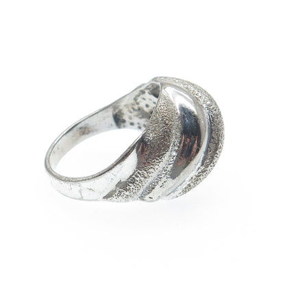 925 Sterling Silver Vintage Modernist Ribbed Dome Oxidized Ring Size 8