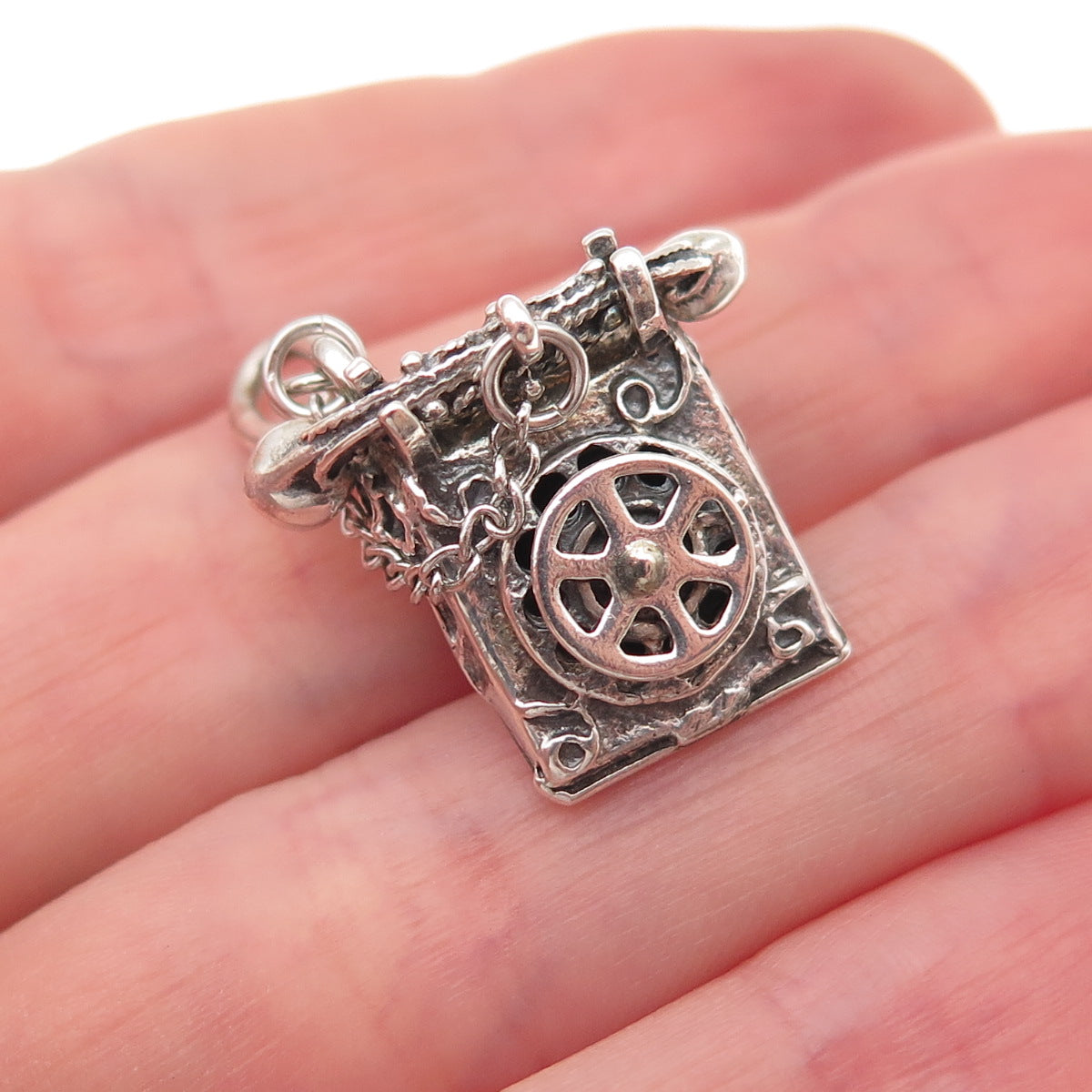 JewelArt 925 Sterling Silver Antique Retro Rotary Phone 3D Charm Pendant