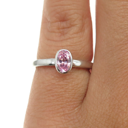 925 Sterling Silver Oval-Cut Pink C Z Ring Size 4.75