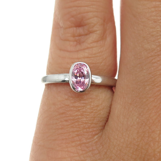 925 Sterling Silver Oval-Cut Pink C Z Ring Size 4.75