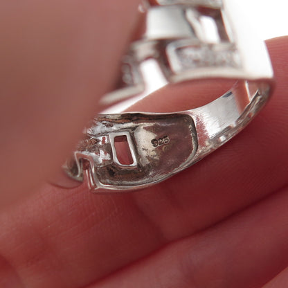 925 Sterling Silver Real Round-Cut Diamond Chain Link Ring Size 8
