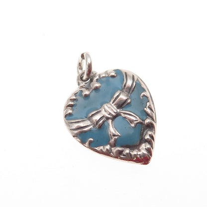 925 Sterling Silver Antique Art Deco Enamel Bow Chatelaine Heart Mini Pendant