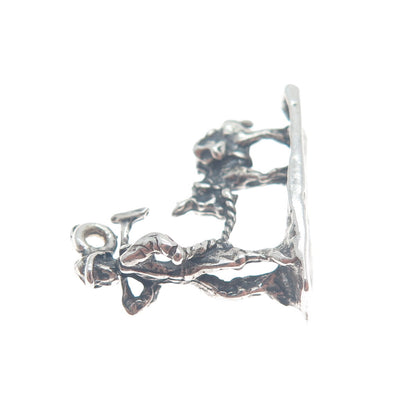 925 Sterling Silver Vintage Gold Miner with Donkey Oxidized 3D Pendant