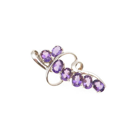 925 Sterling Silver Vintage Real Oval-Cut Amethyst Modernist Charm Pendant