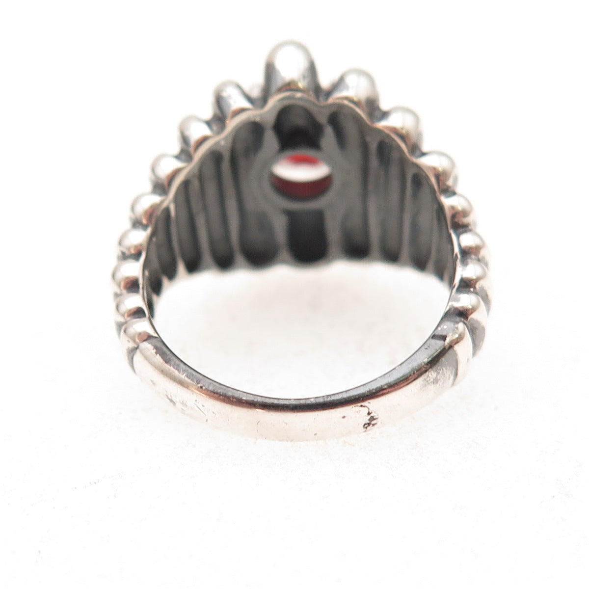 925 Sterling Silver Vintage Real Red Garnet Modernist Oxidized Ring Size 6.25