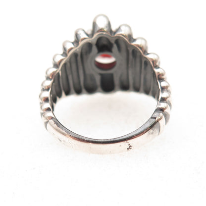 925 Sterling Silver Vintage Real Red Garnet Modernist Oxidized Ring Size 6.25