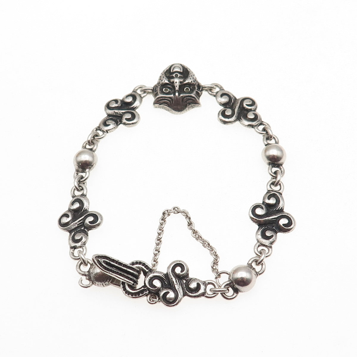 Henrik Moller 925 Sterling Silver Vintage Trondheim Mask Oxidized Bracelet 6.75"