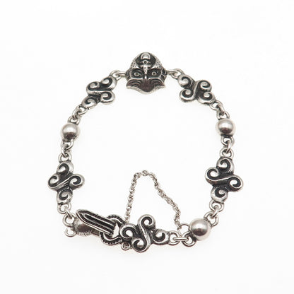 Henrik Moller 925 Sterling Silver Vintage Trondheim Mask Oxidized Bracelet 6.75"