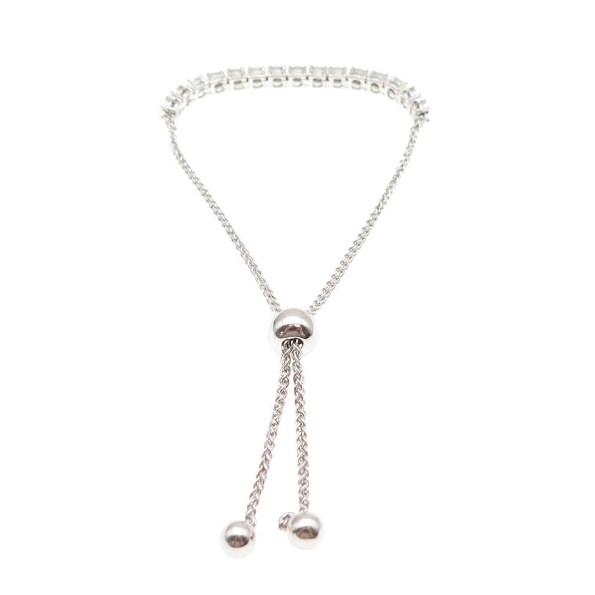 925 Sterling Silver Real Diamond Tennis Link Adjustable Bolo Bracelet 6-8.5"