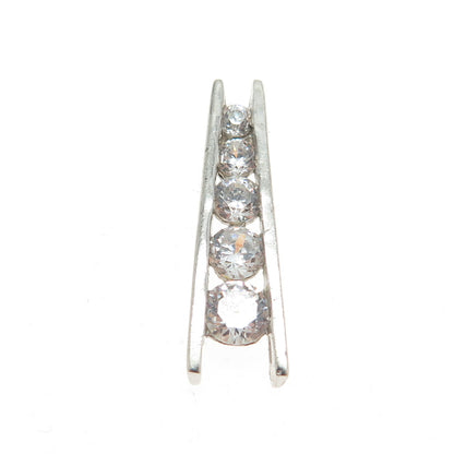 925 Sterling Silver Graduated Round-Cut C Z Bar Slide Pendant