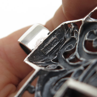 SX Sally C 925 Sterling Silver Vintage Ornate Cross Oxidized Pendant