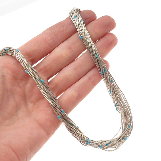 Old Pawn 925 Sterling Vintage Turquoise Multi-Strand Liquid Chain Necklace 28"