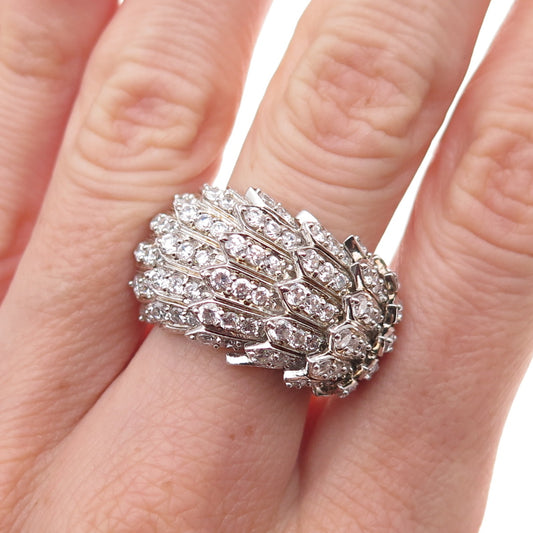 Sonia B. 925 Sterling Silver Round-Cut C Z Scaled Ring Size 7.25