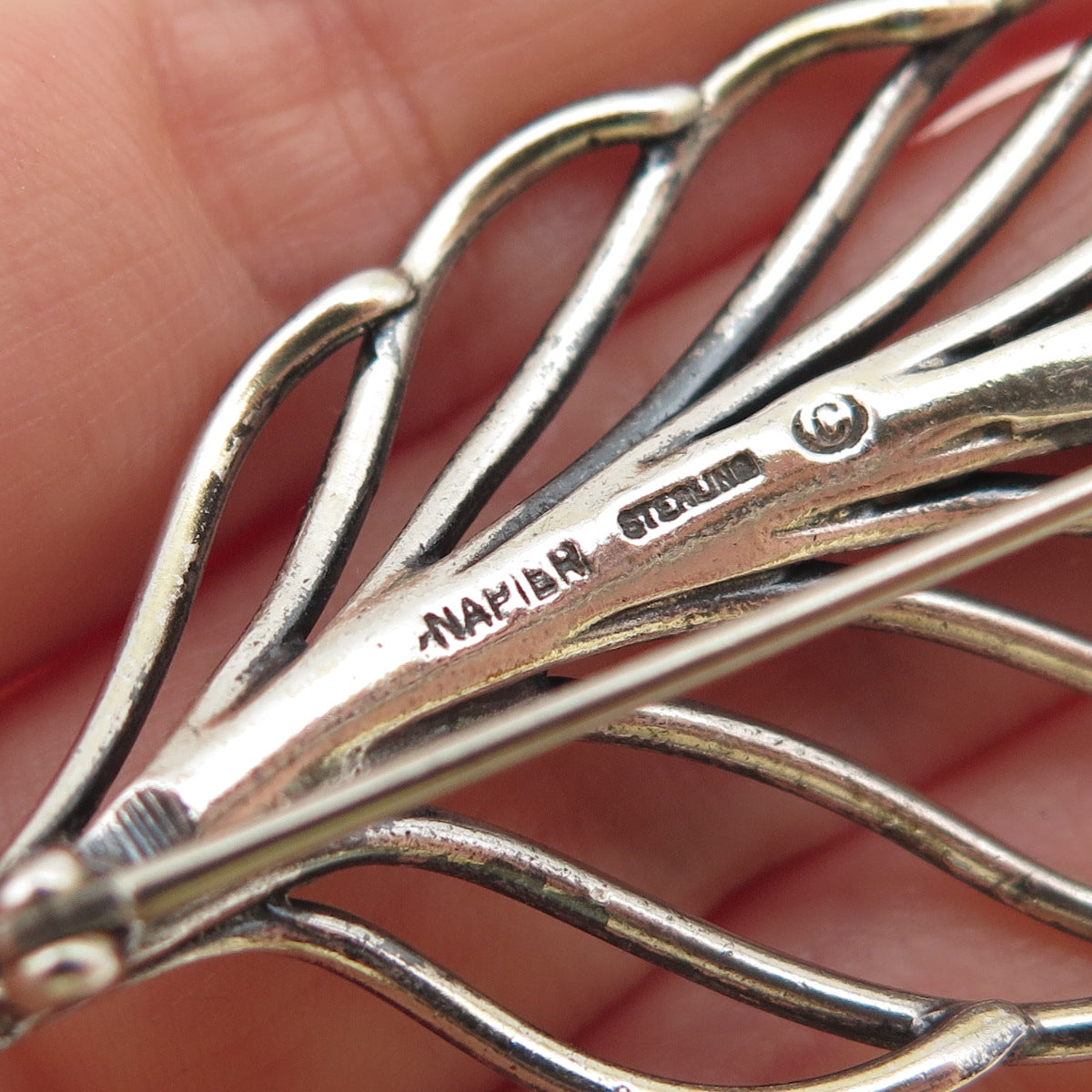 NAPIER 925 Sterling Silver Vintage Feather Oxidized Pin Brooch