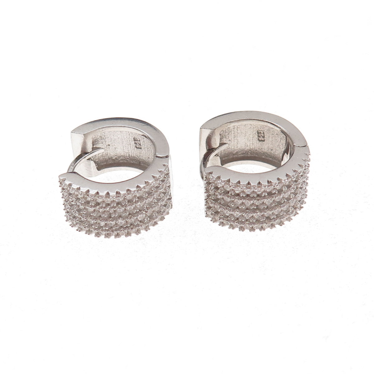925 Sterling Silver Round-Cut C Z 4-Row Hoop Earrings
