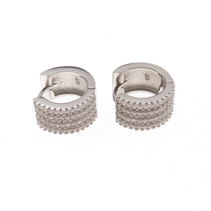 925 Sterling Silver Round-Cut C Z 4-Row Hoop Earrings