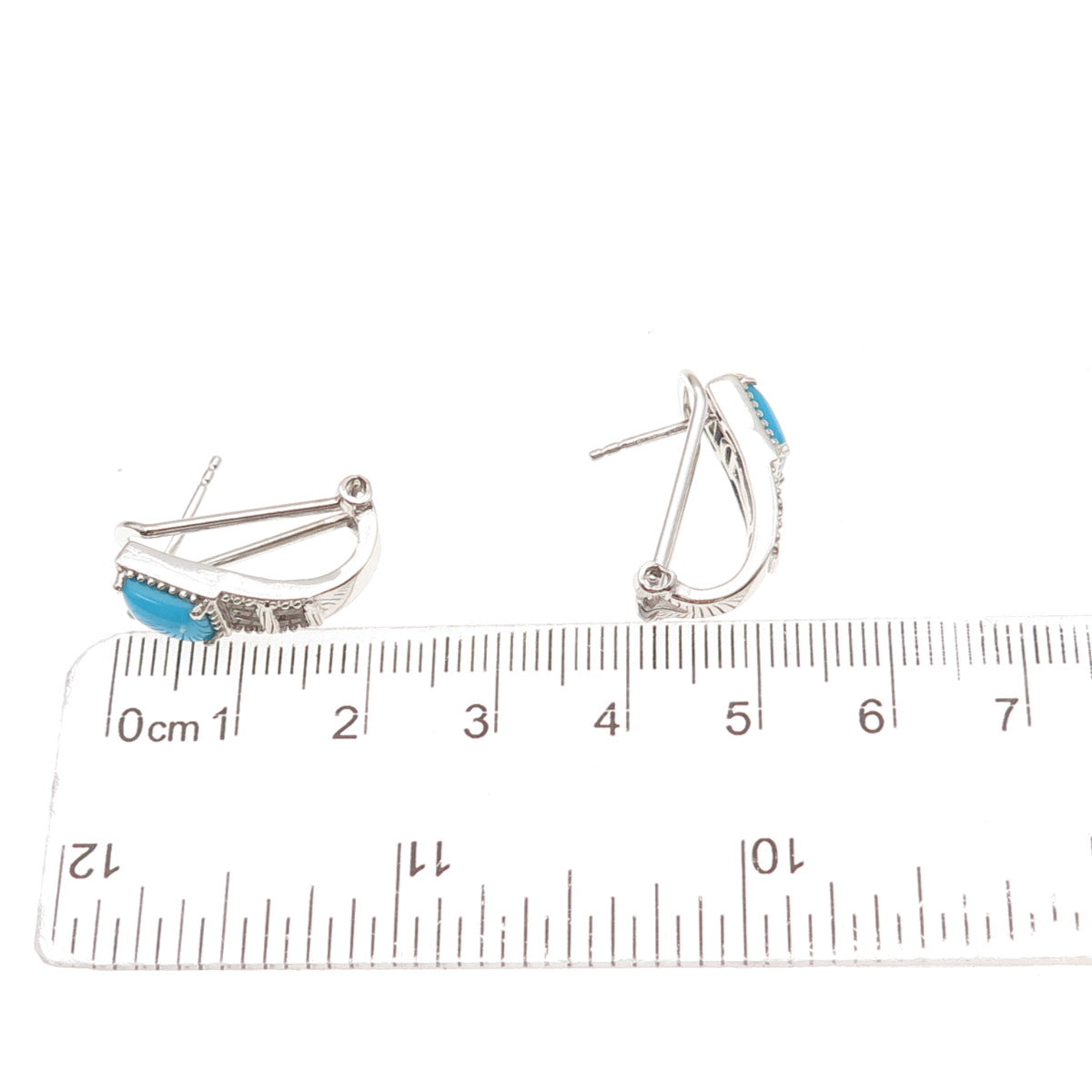 Chuck Clemency Sterling Silver Real Turquoise & White Topaz Omega Back Earrings