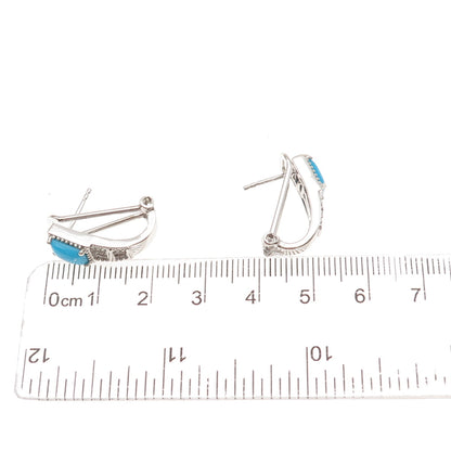 Chuck Clemency Sterling Silver Real Turquoise & White Topaz Omega Back Earrings