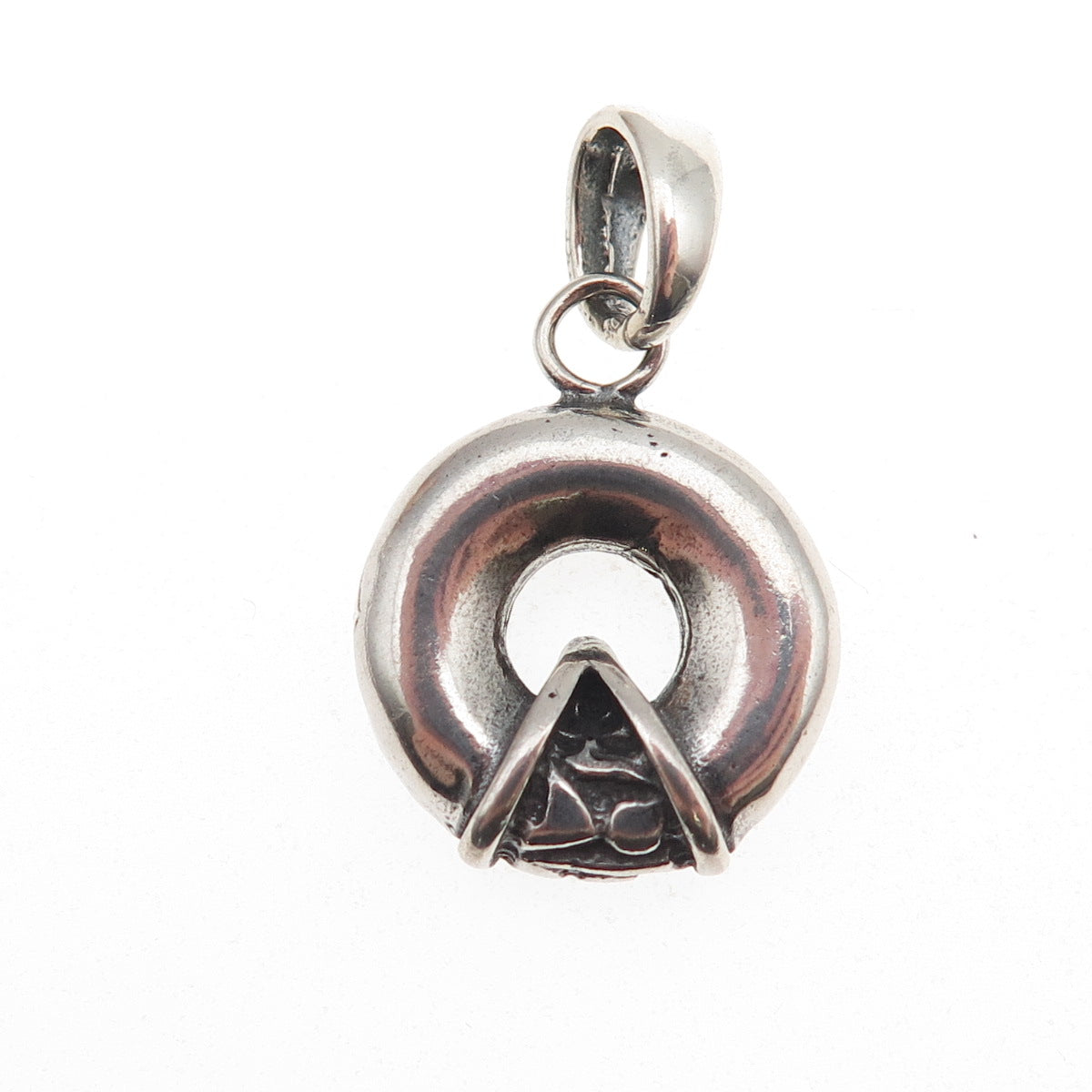 925 Sterling Silver Vintage Modernist Circle Oxidized Charm Pendant