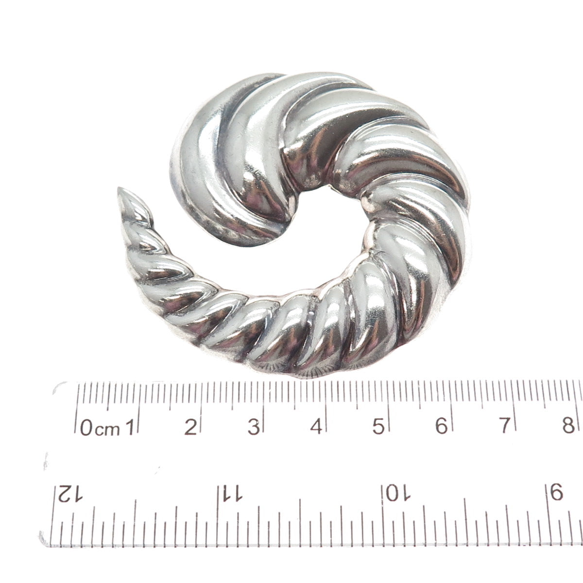 925 Sterling Silver Vintage Mexico Modernist Ribbed Spiral Pin Brooch / Pendant