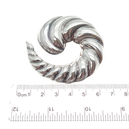 925 Sterling Silver Vintage Mexico Modernist Ribbed Spiral Pin Brooch / Pendant