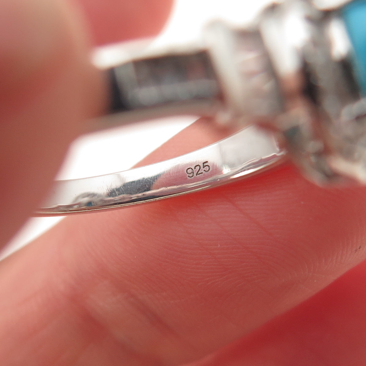 Chuck Clemency 925 Sterling Silver Real Turquoise & White Topaz Ring Size 8.25