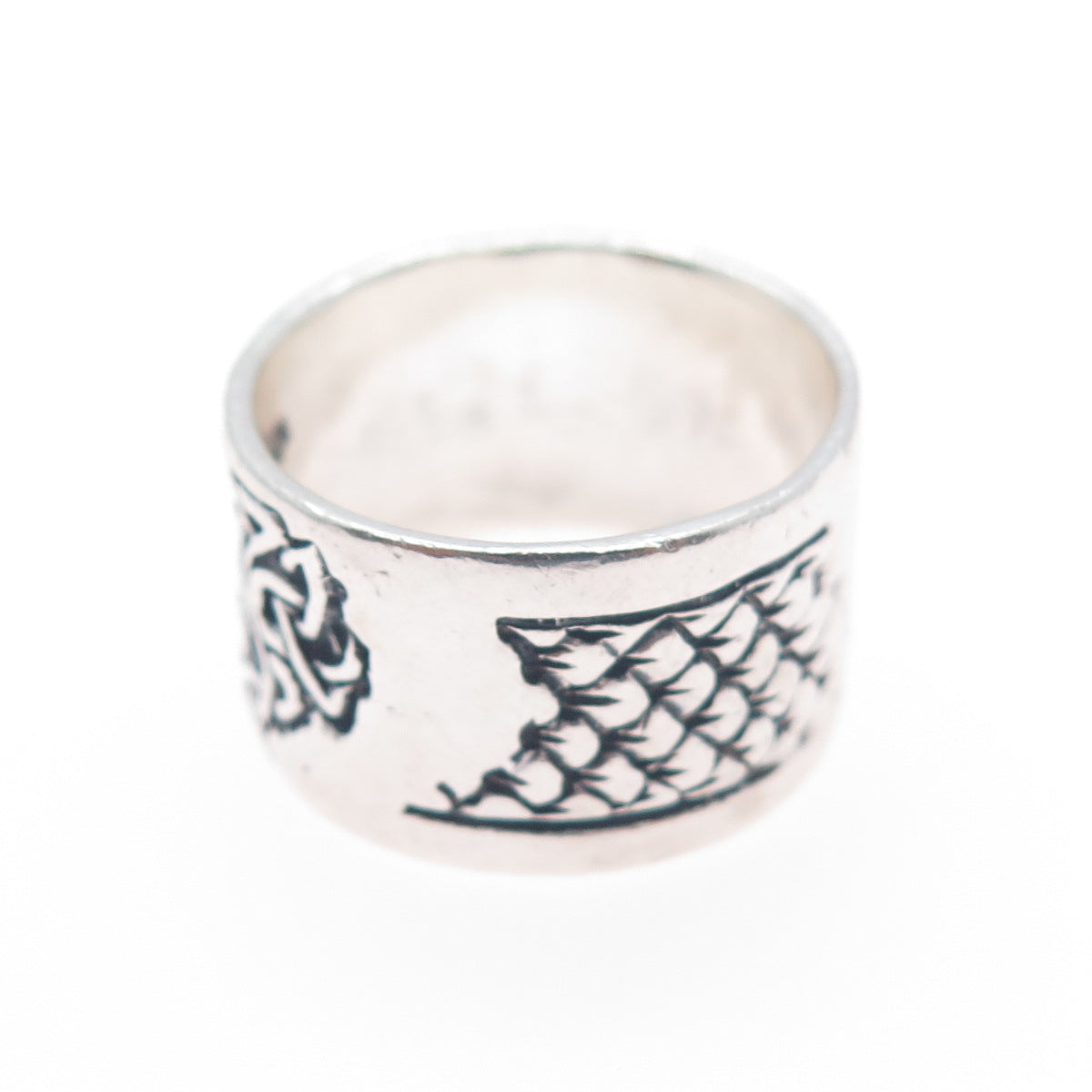 925 Sterling Silver Vintage Celtic Dragon Knot Oxidized Wide Band Ring Size 11