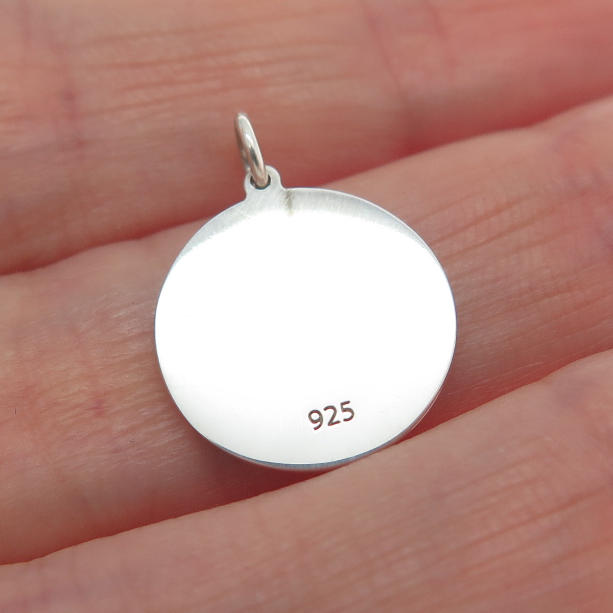 925 Sterling Silver Pink Enamel Rose Flower Round Tag Minimalist Charm Pendant