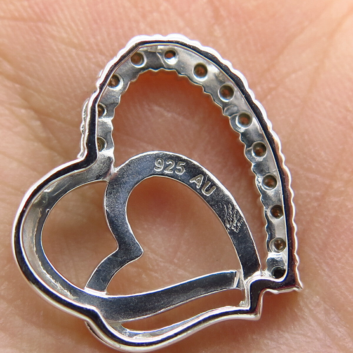 925 Sterling Silver Real Diamond Double Heart Slide Pendant
