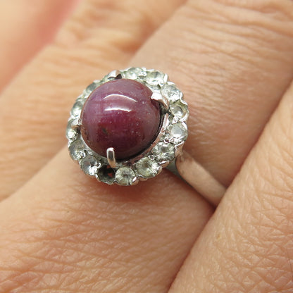 750 Silver Antique Victorian Real Ruby & Topaz Ring Size 6.75 (missing 1 stone)