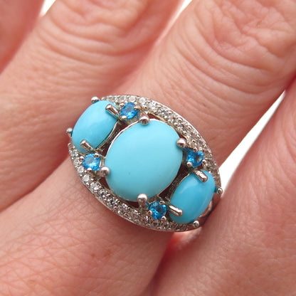 925 Sterling Silver Real Turquoise Apatite & White Topaz Ring Size 8