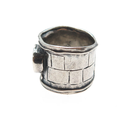 925 Sterling Silver Vintage Real Opal Modernist Oxidized Ring Size 6.25