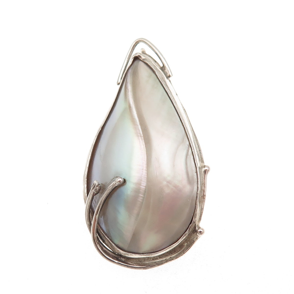 925 Sterling Silver Vintage Real MOP Modernist Oxidized Pin Brooch / Pendant
