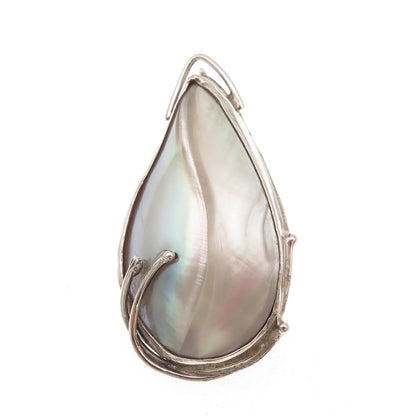 925 Sterling Silver Vintage Real MOP Modernist Oxidized Pin Brooch / Pendant