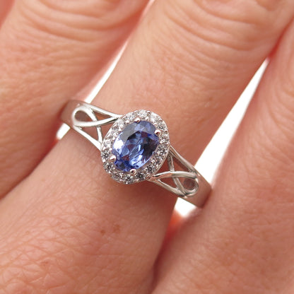 Chuck Clemency 925 Sterling Silver Real Tanzanite & White Topaz Ring Size 8