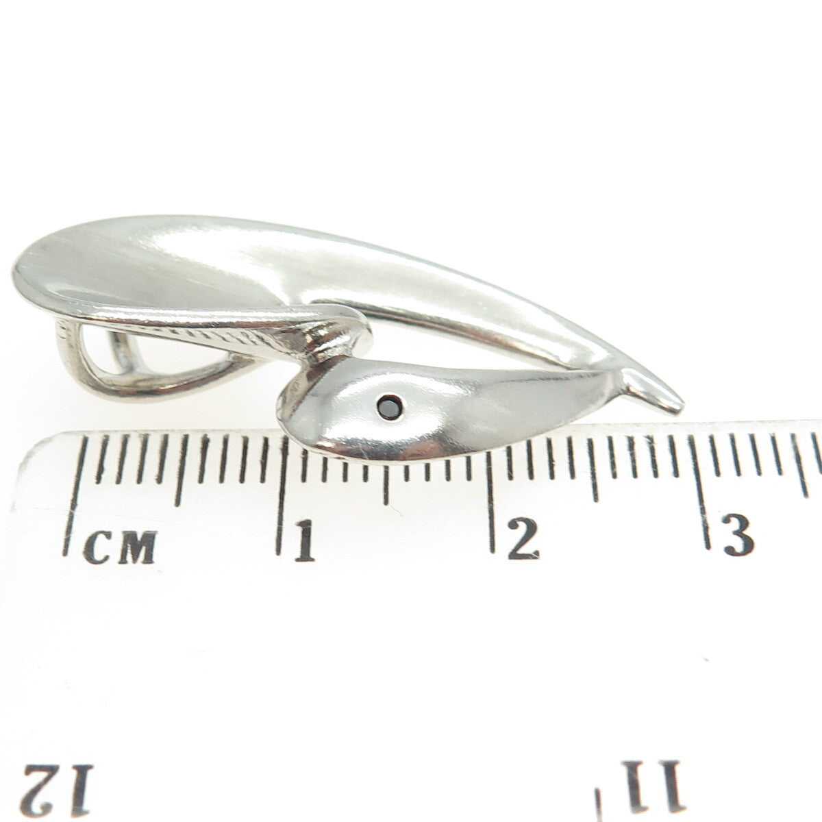 925 Sterling Silver Vintage Real Diamond Open Heart Modernist Slide Pendant